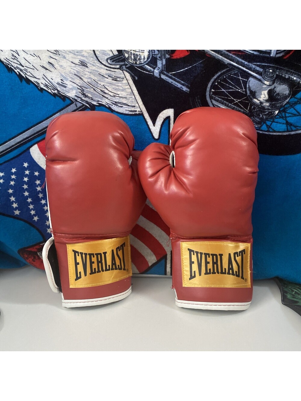 Vintage Everlast 12oz Laceless Leather Red Boxing Gloves Yellow Made In USA Sz M